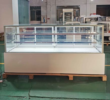 Glass Door 2.4m Cake Display Refrigerator Marble Base Two Shelves